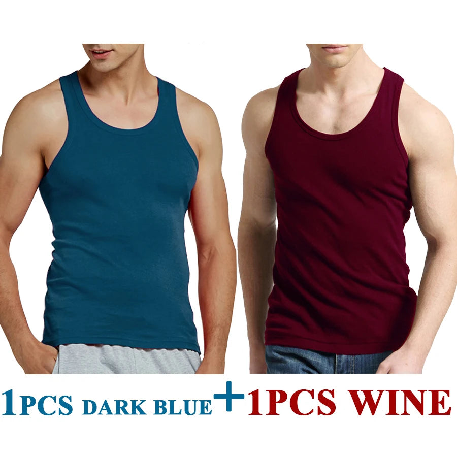 Férfi Tank Tops Fitness Hűvös Nyári 100% Pamut Ujjatlan Felsők Edzőterem Slim Alsóing  10 Szín 1DB