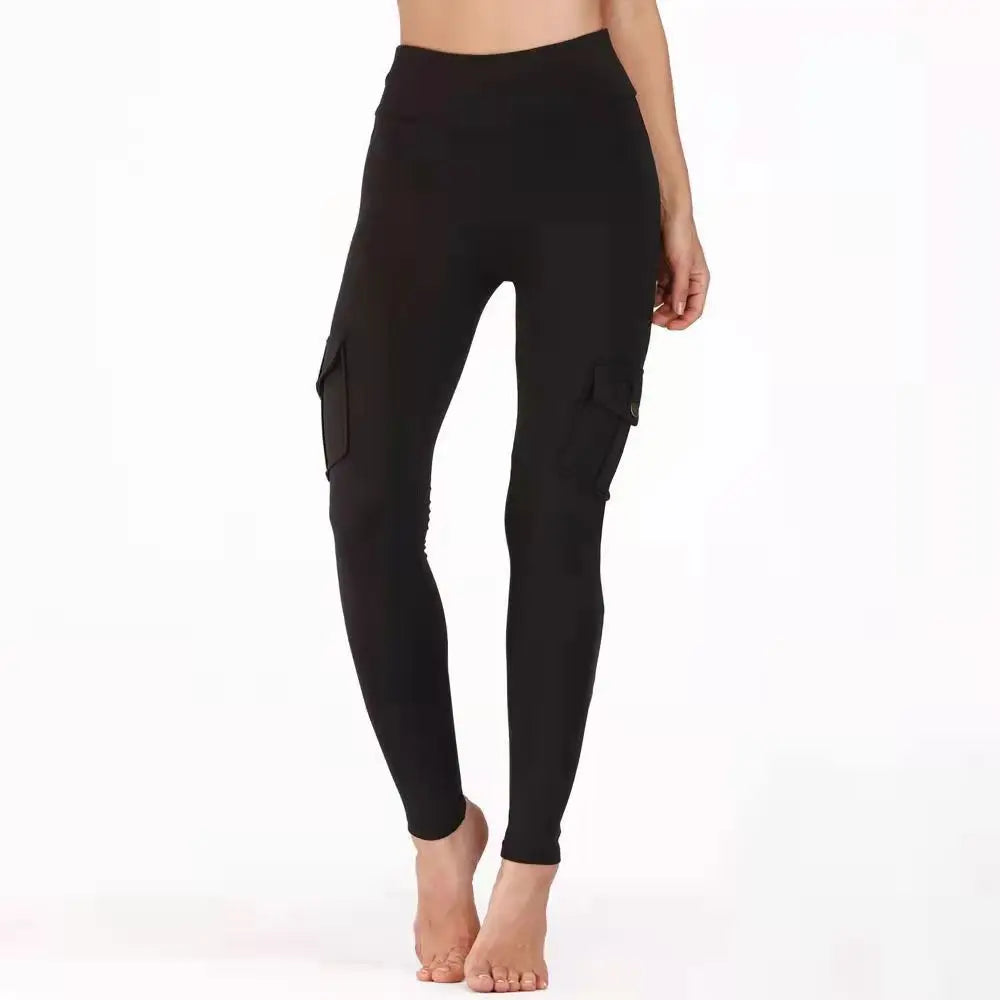 Zsebes edzőnadrág női magas derekú divatos fitnesznadrág vékony, rugalmas, kültéri, kényelmes sportleggings
