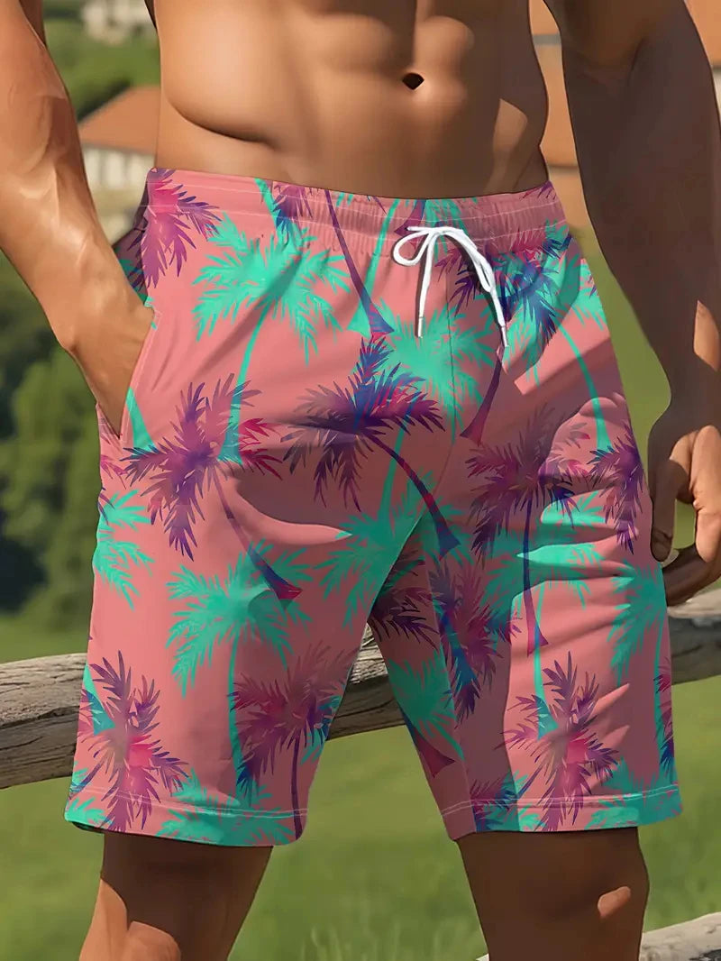 3D kókuszpálma mintás strandnadrág, pálmafa mintával