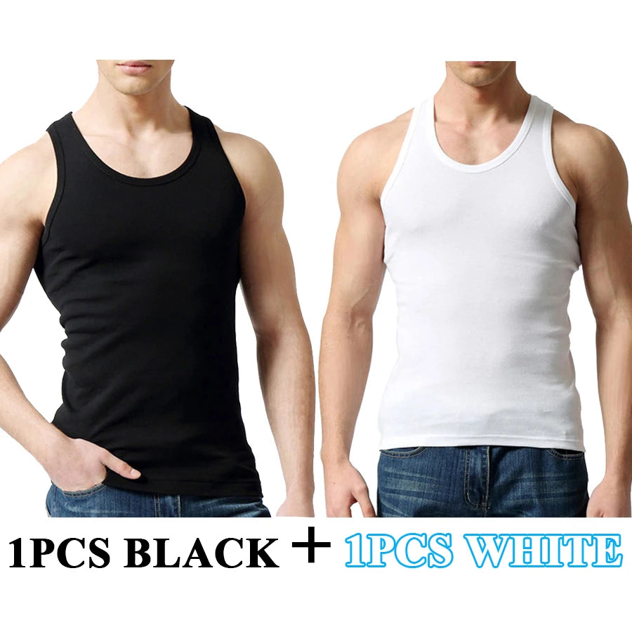 Férfi Tank Tops Fitness Hűvös Nyári 100% Pamut Ujjatlan Felsők Edzőterem Slim Alsóing  10 Szín 1DB