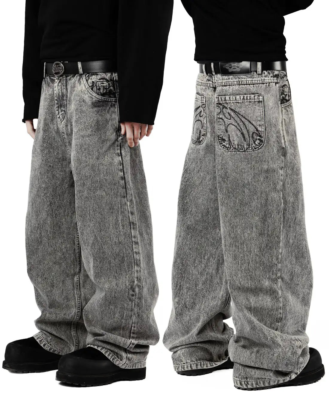 90-es évekbeli retró utcai hímzésű farmernadrág férfi R&B egyszínű laza egyenes  hip-hop punk stílusú férfi farmernadrág