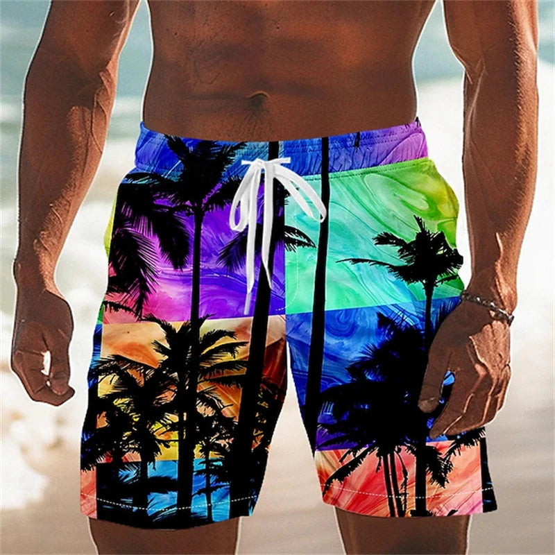 Nyári hawaii férfi strandnadrág 3D nyomtatott kókuszpálma mintás úszónadrág