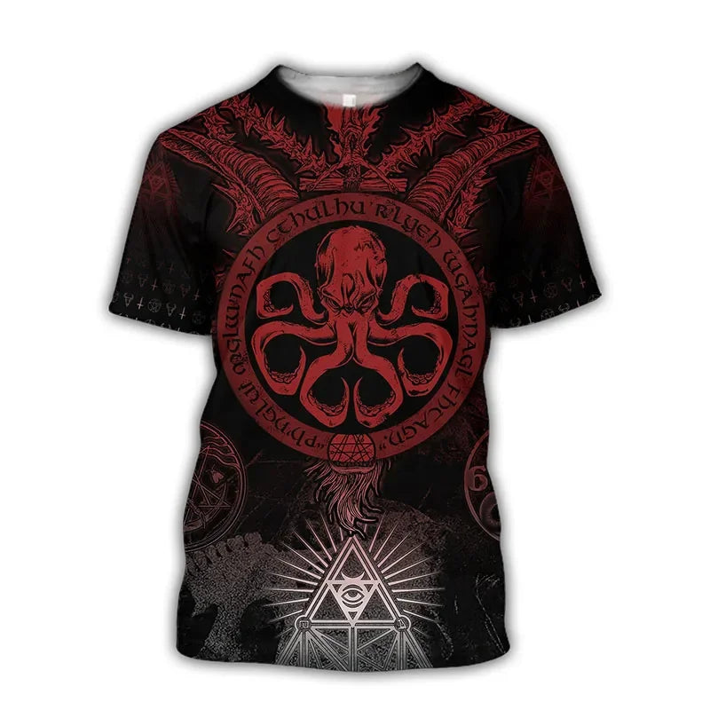 Tentacle Organism Mintás Férfi Póló Retro Óceán Állatos 3D Nyomtatott Pólók Laza