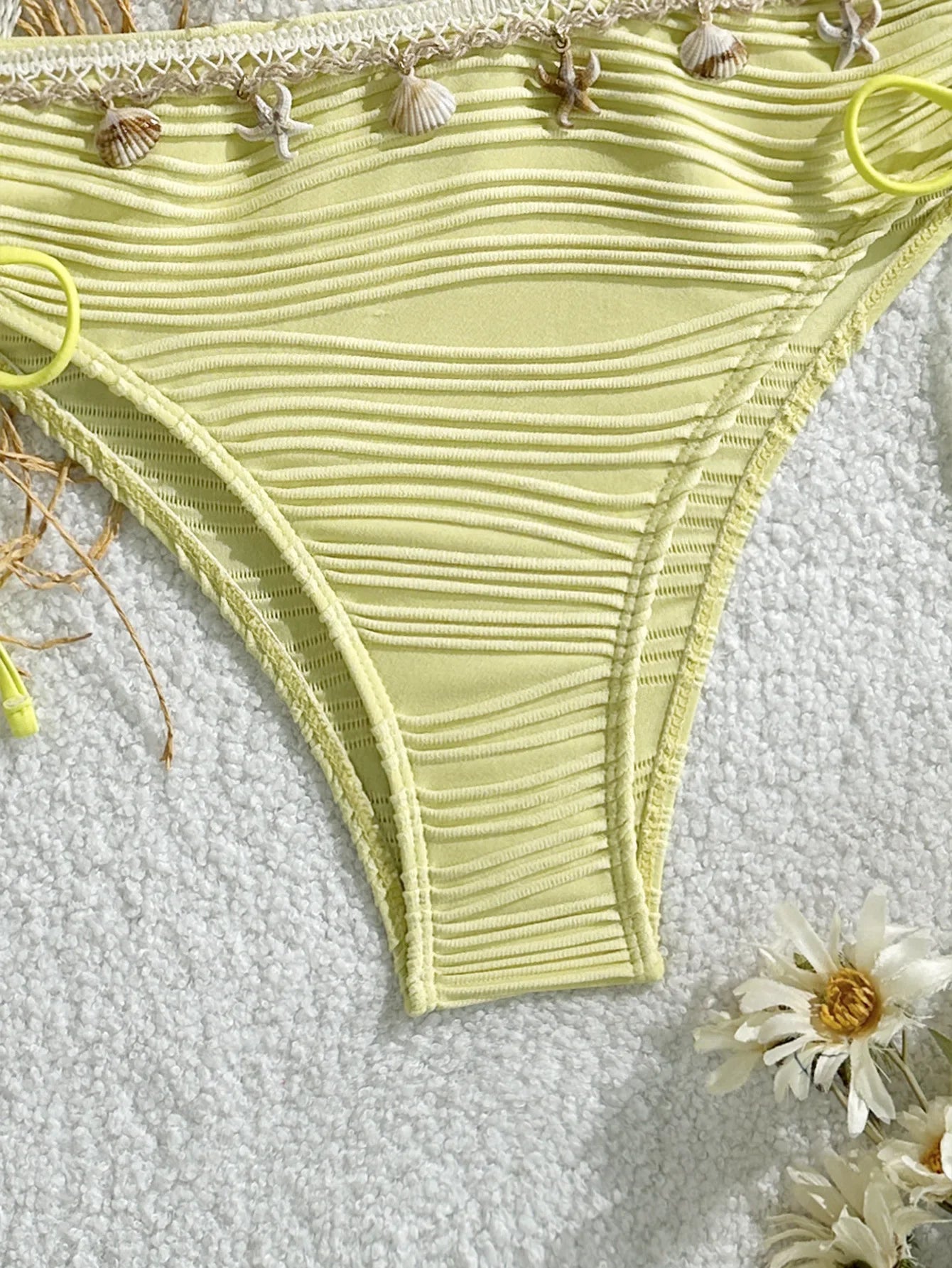 XS - XL Bandeau ráncos, magas kivágású bikini női fürdőruha női fürdőruha kétrészes bikiniszett kagyló fürdőruha úszás