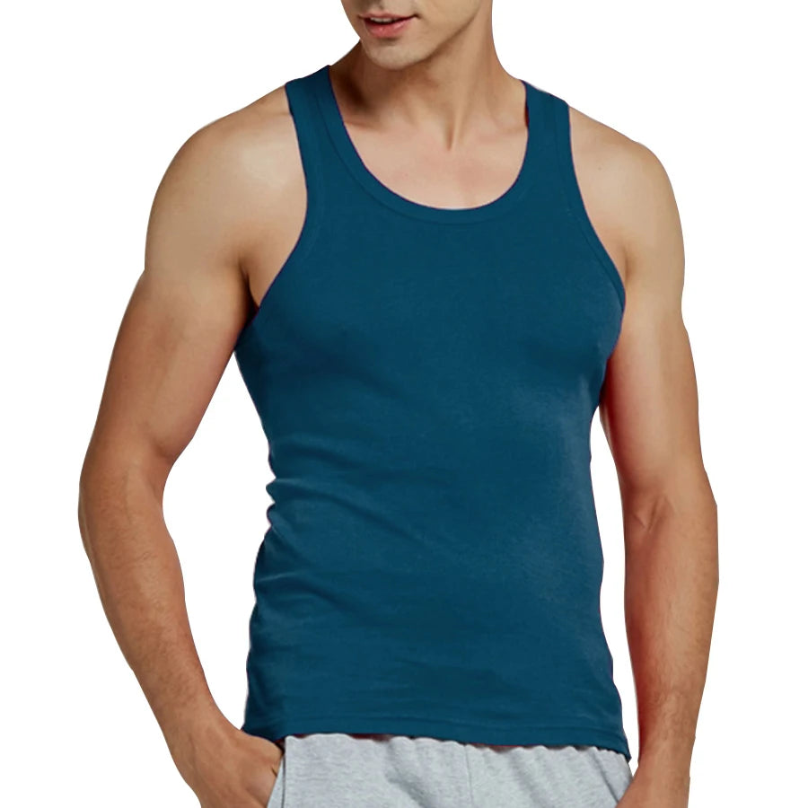 Férfi Tank Tops Fitness Hűvös Nyári 100% Pamut Ujjatlan Felsők Edzőterem Slim Alsóing  10 Szín 1DB