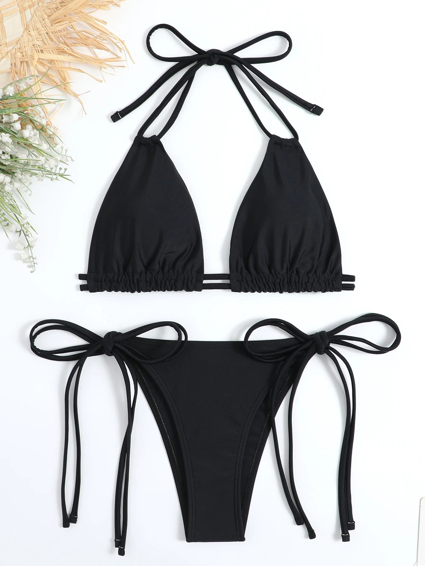 2026 szexi, egyszínű, kötésű bikini, pántos fürdőruha női fürdőruha női kétrészes bikini szett, alacsony derekú fürdőruha, fürdőző