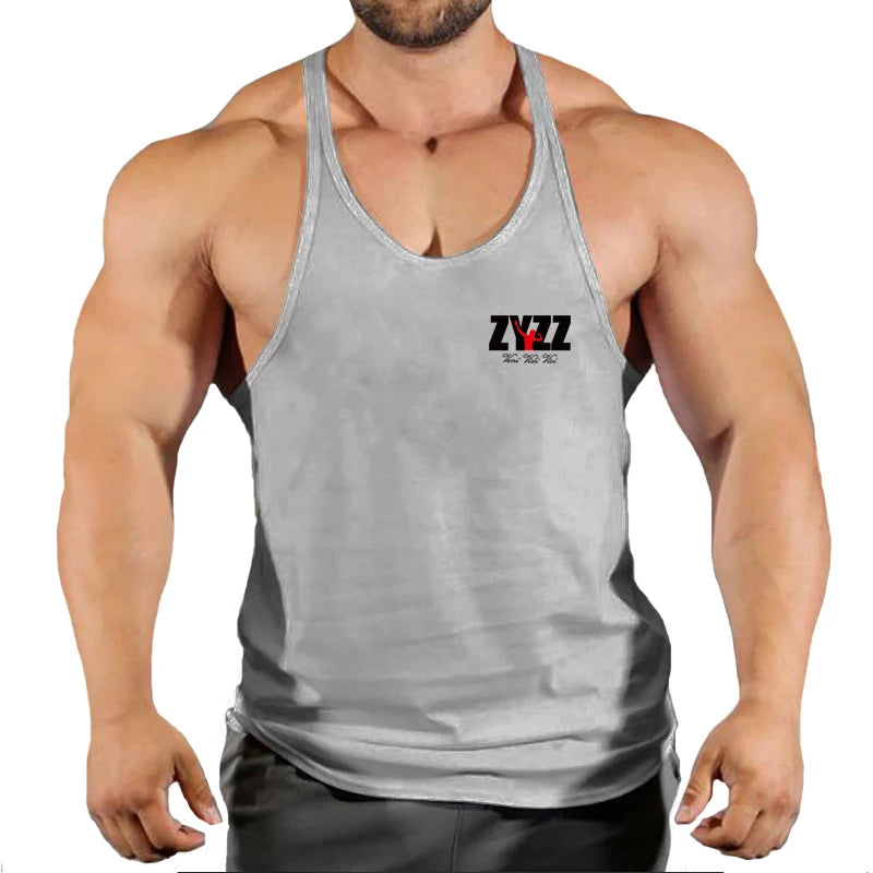 Férfi testépítő trikó, ujjatlan felső, fitnesz, pamut mintás