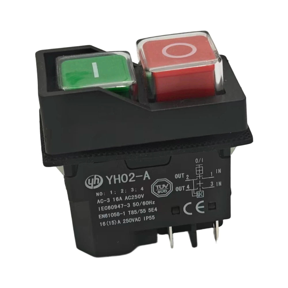 YH02-A 4/5 tűs elektromágneses indító nyomógombos kapcsolók 16A AC250V IP55 vízálló kerti szerszámgép, KJD17 helyettesítésére