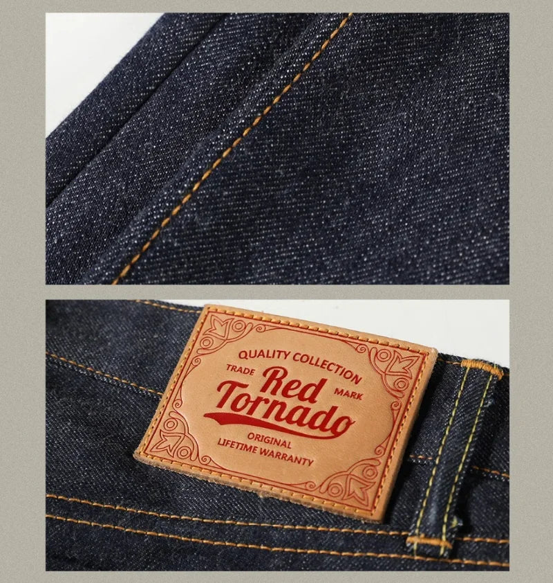 Piros Tornado 55501 Laza Egyenes Fazonú Férfi Farmer Raw Selvedge Farmer Nadrág Amekaji