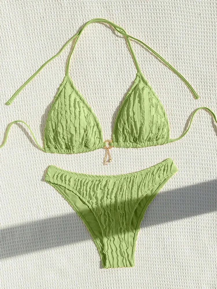 Szexi bikiniszett, kétrészes női fürdőruha, fodros, pántnélküli bikini 2026, női fürdőruha, női strandruha