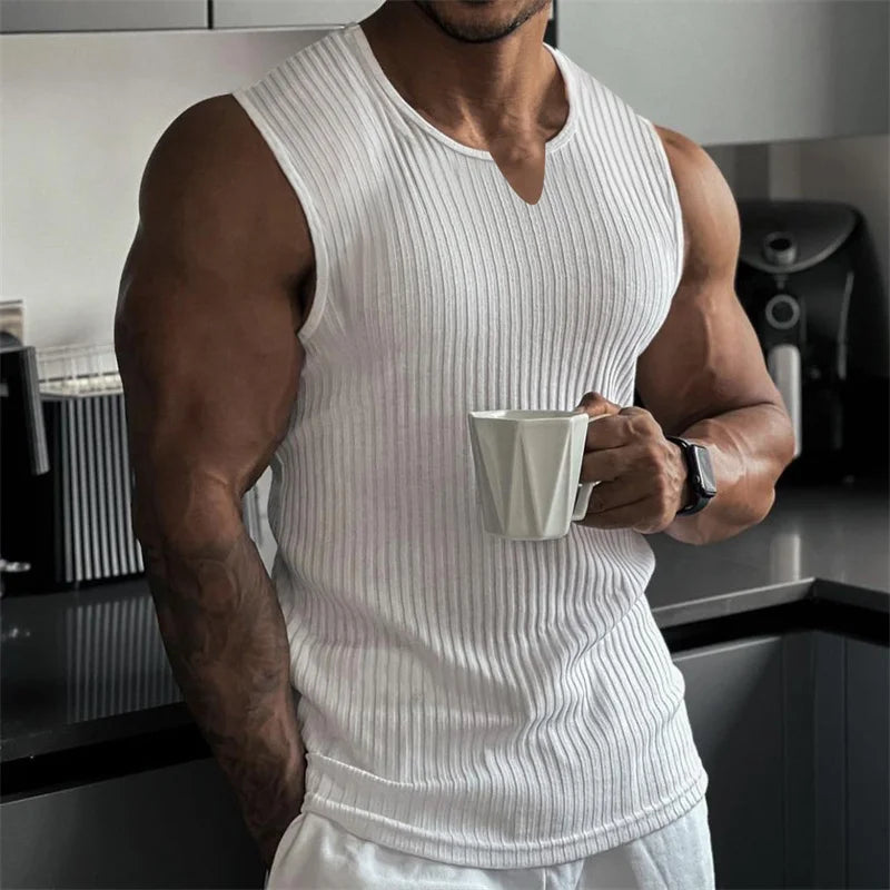 2024 Nyári új férfi csíkos edző tank top  fitnesz ujjatlan Sport alsóing
