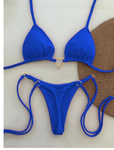 Szexi, egyszínű bikiniszett, női kétrészes, háromszög alakú tanga, brazil bikini szett