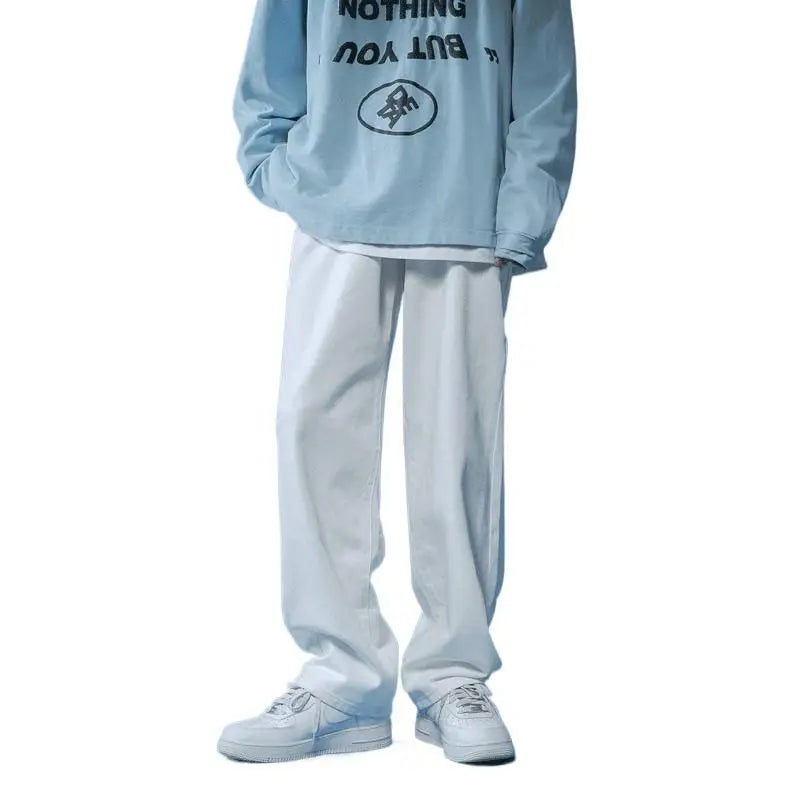 Egyenes szárú farmer férfi fehér Laza unisex farmernadrág Trendi semleges farmer Férfi bő Lezser Egyszínű Férfi Női Nadrágok Hip Hop farmer
