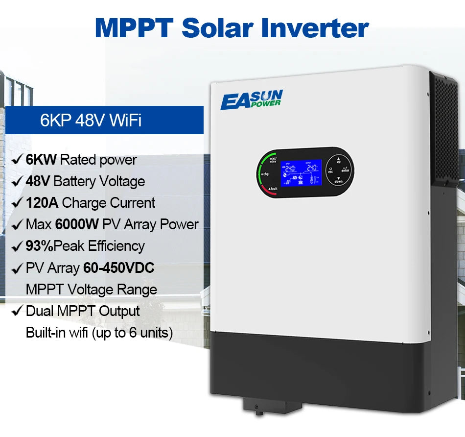 EASUN 6.2KW 4.2KW MPPT hibrid napelemes inverter 48V PV teljesítmény 6500W Off Grid beépített napelemes töltővezérlő 120A tiszta szinusz hullám