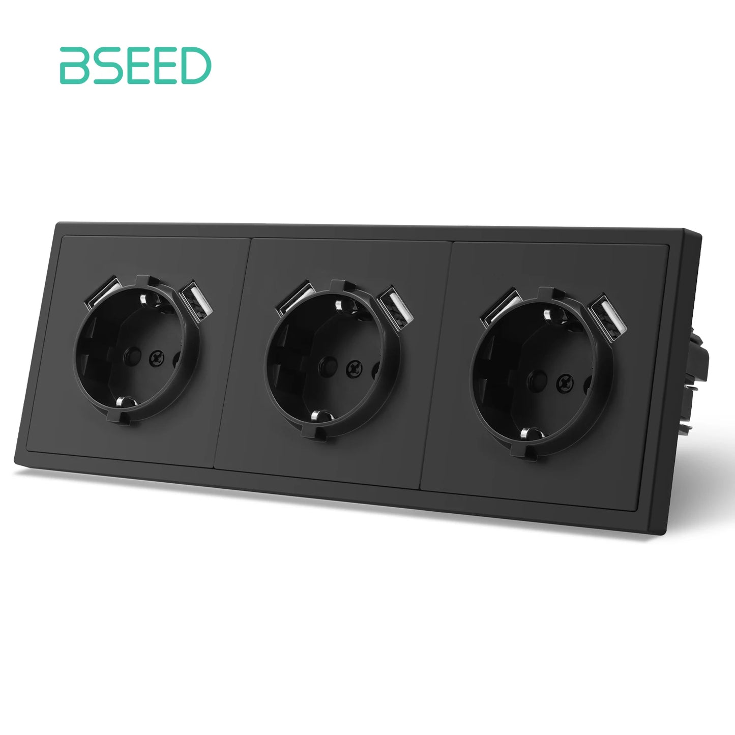 BSEED 1/2-es mechanikus gombos kapcsolók, 1 állású, EU fali aljzatok, USB tápcsatlakozókkal, műanyag panel, LED-ek nélkül, fekete sorozat