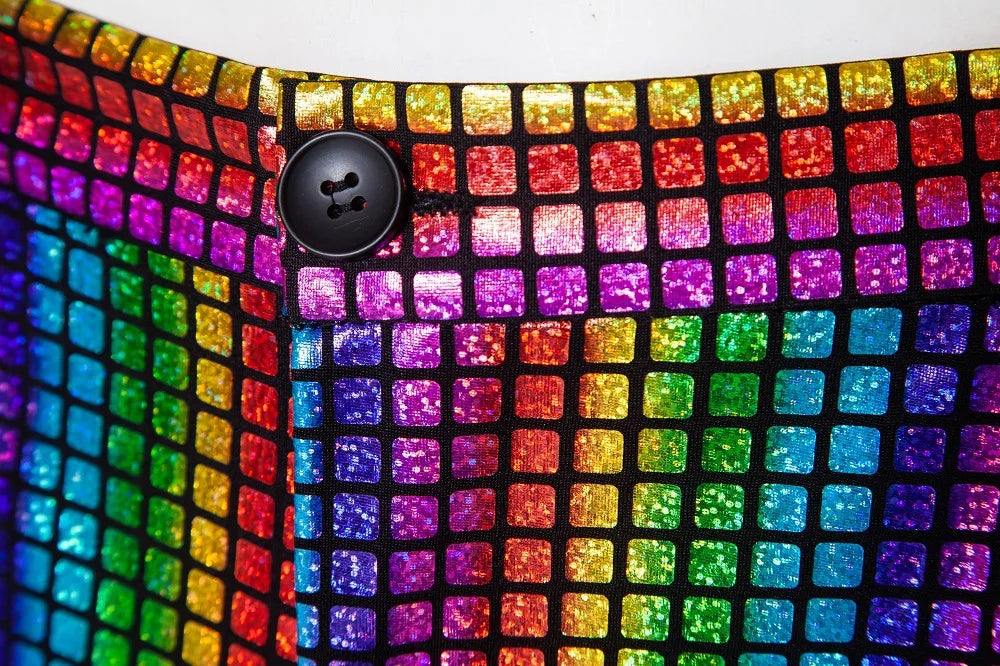 Divatos új férfi flitteres meleg öltöny diszkó cosplay party színpad éjszakai klub fényes és vagány előadóművészeti öltöny szett S-3XL méret