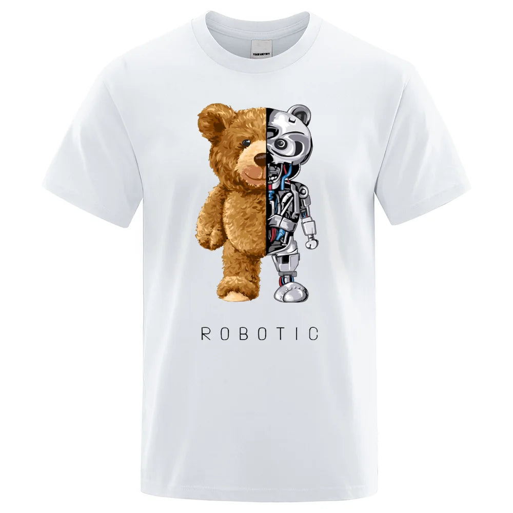 Vicces Ted Bear Robot póló férfi rövid ujjú divatos  nyári pamut pólók