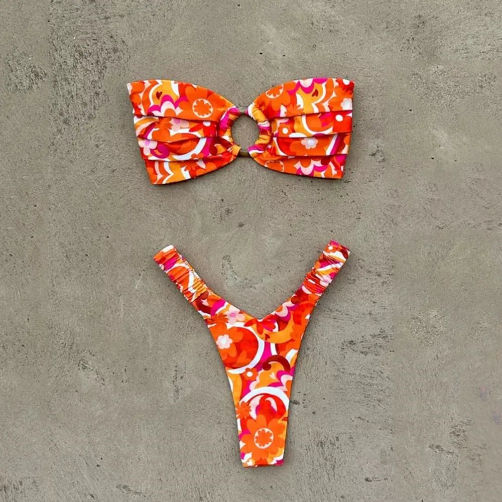 Micro Bikini Push Up Női Fürdőruhák 2026 Szexi Női Fürdőruha Brazil Bikini Szett tanga Biquini Fürdőruhák Nyomtatott Strandruha