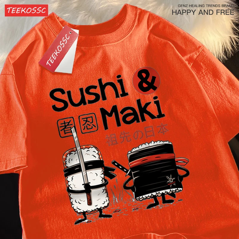 Theduc Sushi és Sushi Nyomtatás Férfi Női Póló Pamut