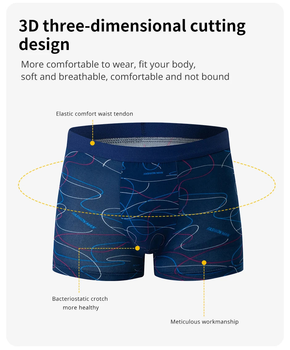 4 db-os európai és amerikai méretű, mintás, divatos férfi rövidnadrág, kényelmes, plus size fehérnemű, strandfürdőnadrág
