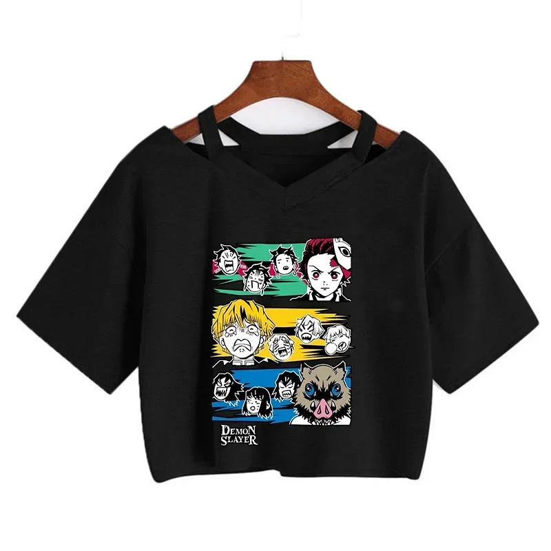 Demon Slayer póló Nezuko póló női Kimetsu No Yaiba crop top pólók japán anime Tanjiro Kamado felsők Manga póló női
