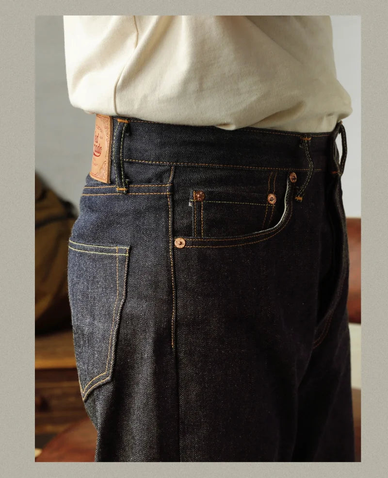 Piros Tornado 55501 Laza Egyenes Fazonú Férfi Farmer Raw Selvedge Farmer Nadrág Amekaji