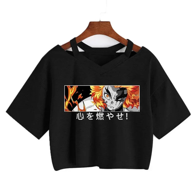 Demon Slayer póló Nezuko póló női Kimetsu No Yaiba crop top pólók japán anime Tanjiro Kamado felsők Manga póló női