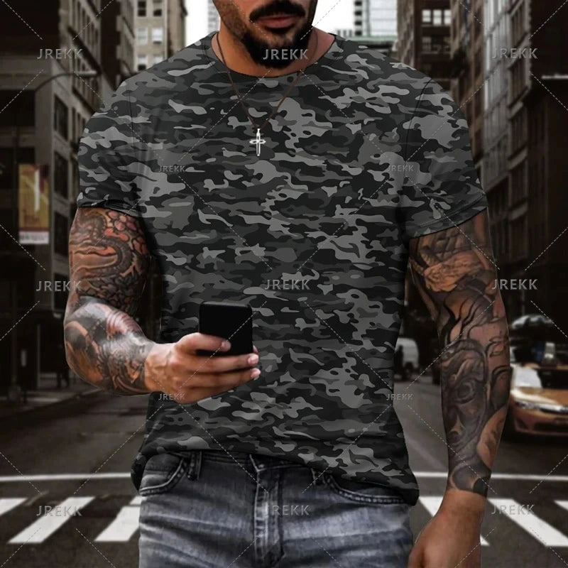 Férfi nyári álcázó mintás, erdei pólók, 4XL méretben