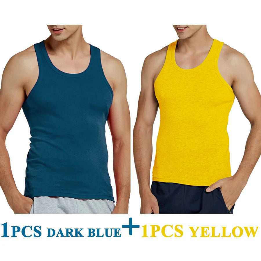 Férfi Tank Tops Fitness Hűvös Nyári 100% Pamut Ujjatlan Felsők Edzőterem Slim Alsóing  10 Szín 1DB
