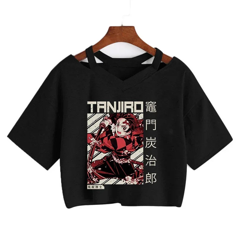 Demon Slayer póló Nezuko póló női Kimetsu No Yaiba crop top pólók japán anime Tanjiro Kamado felsők Manga póló női