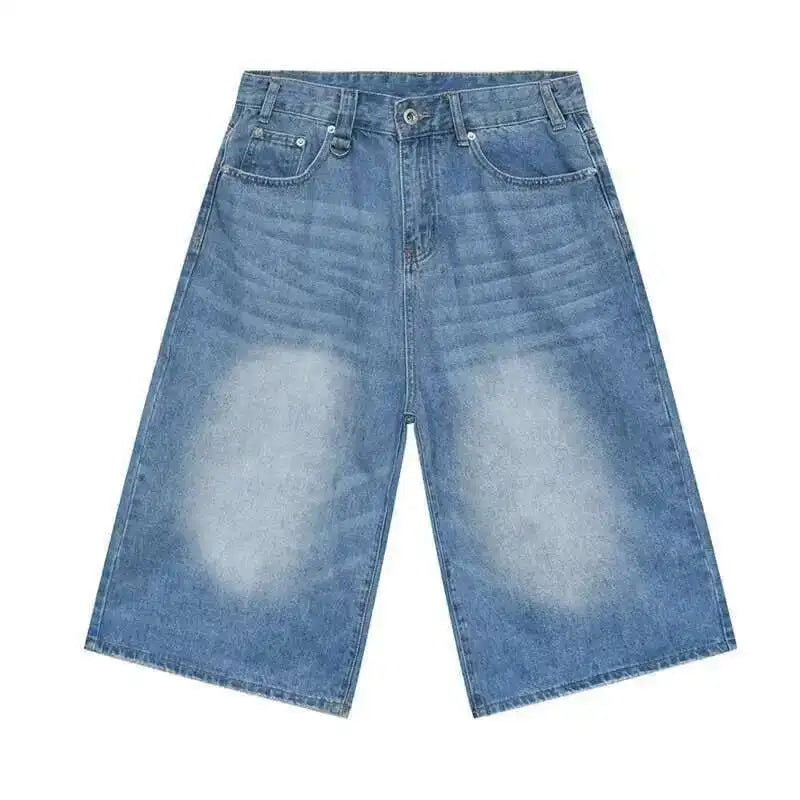 IEFB koreai stílusú vintage férfi farmer nyári laza férfi széles szárú térdig érő rövidnadrág új mosott divatos rövid farmer nadrág