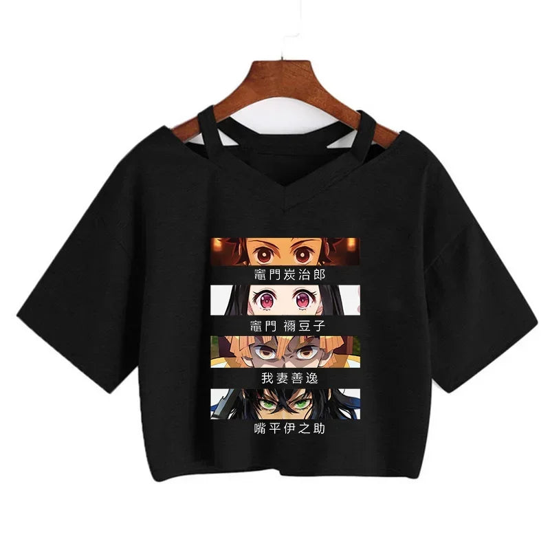Demon Slayer póló Nezuko póló női Kimetsu No Yaiba crop top pólók japán anime Tanjiro Kamado felsők Manga póló női