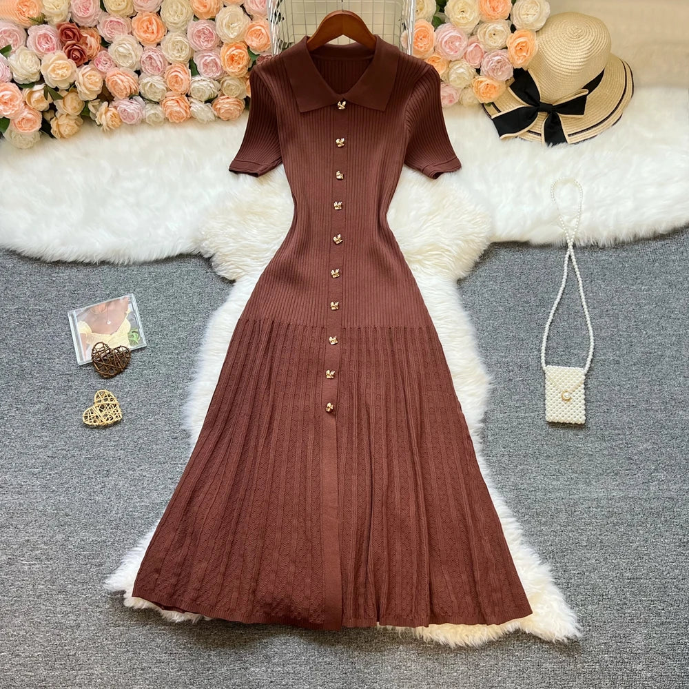 YuooMuoo márka divatos elegáns patchwork kötött hosszú ruha tavaszi nyári női luxus ing pulóver ruha hölgy party Vestido