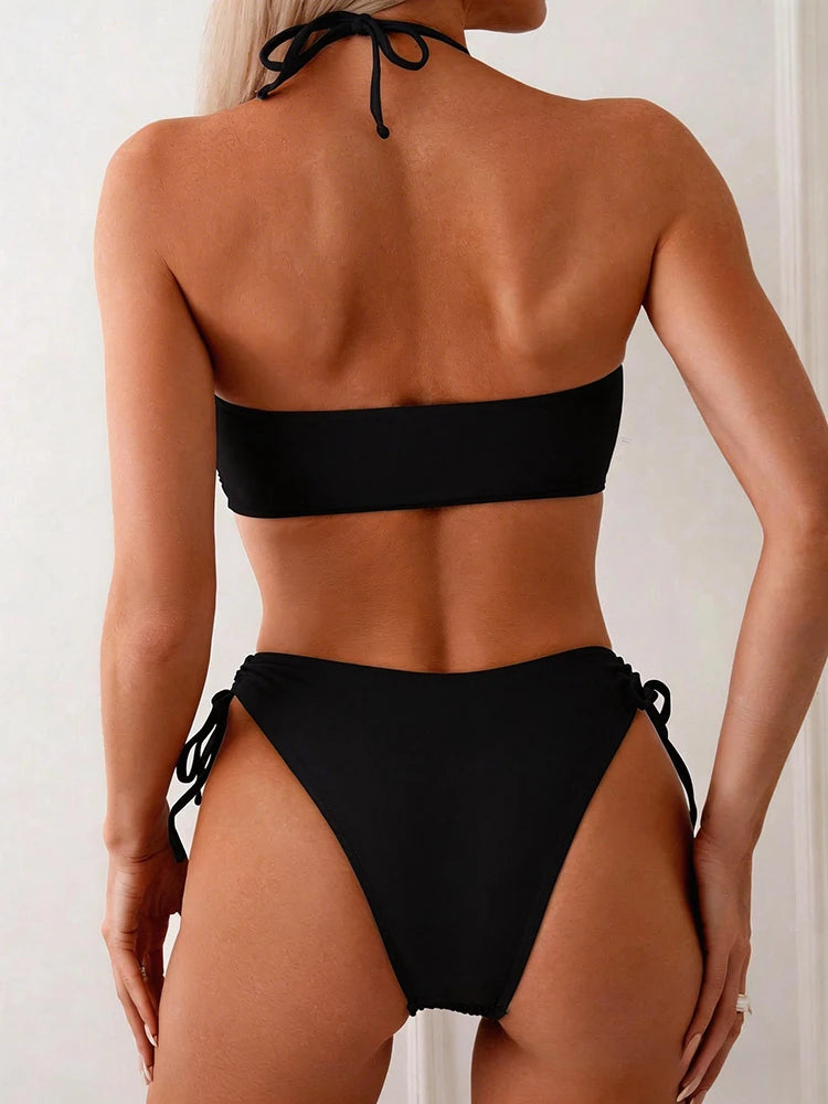 Magas derekú bikini női kétrészes fürdőruha push up fürdőruha 2026 fürdőruha női bandeau bikini szett női strandruhához