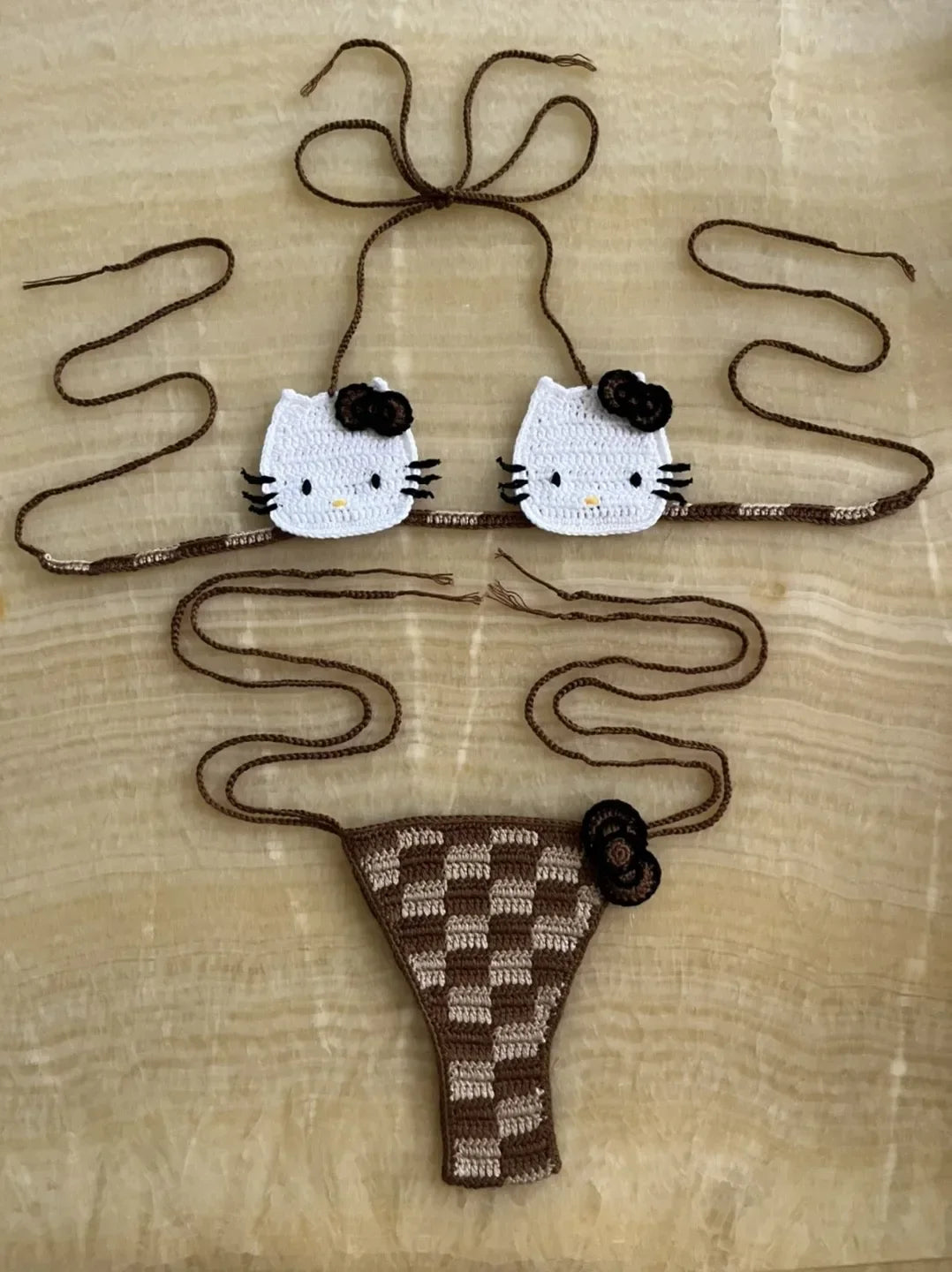 Sanrio horgolt bikini szett aranyos lányoknak fürdőruhák Hello Kitty szexi fürdőruha mikro kötésű bikinik strandruha női fürdőruha