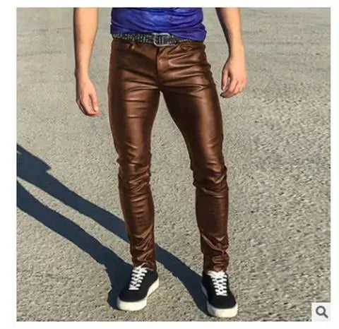 2026 új férfi bőr nadrágok divatos vékony PU nadrágok piros kék fekete szürke fehér pantalones hombre