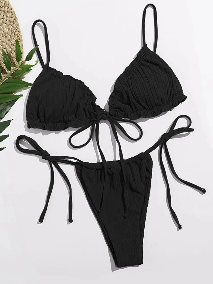 Új 2025 szexi fürdőruha, csíkos bikini, női fürdőruha, push up bikini, kötszer, strandruha, egyszínű bikini szettek