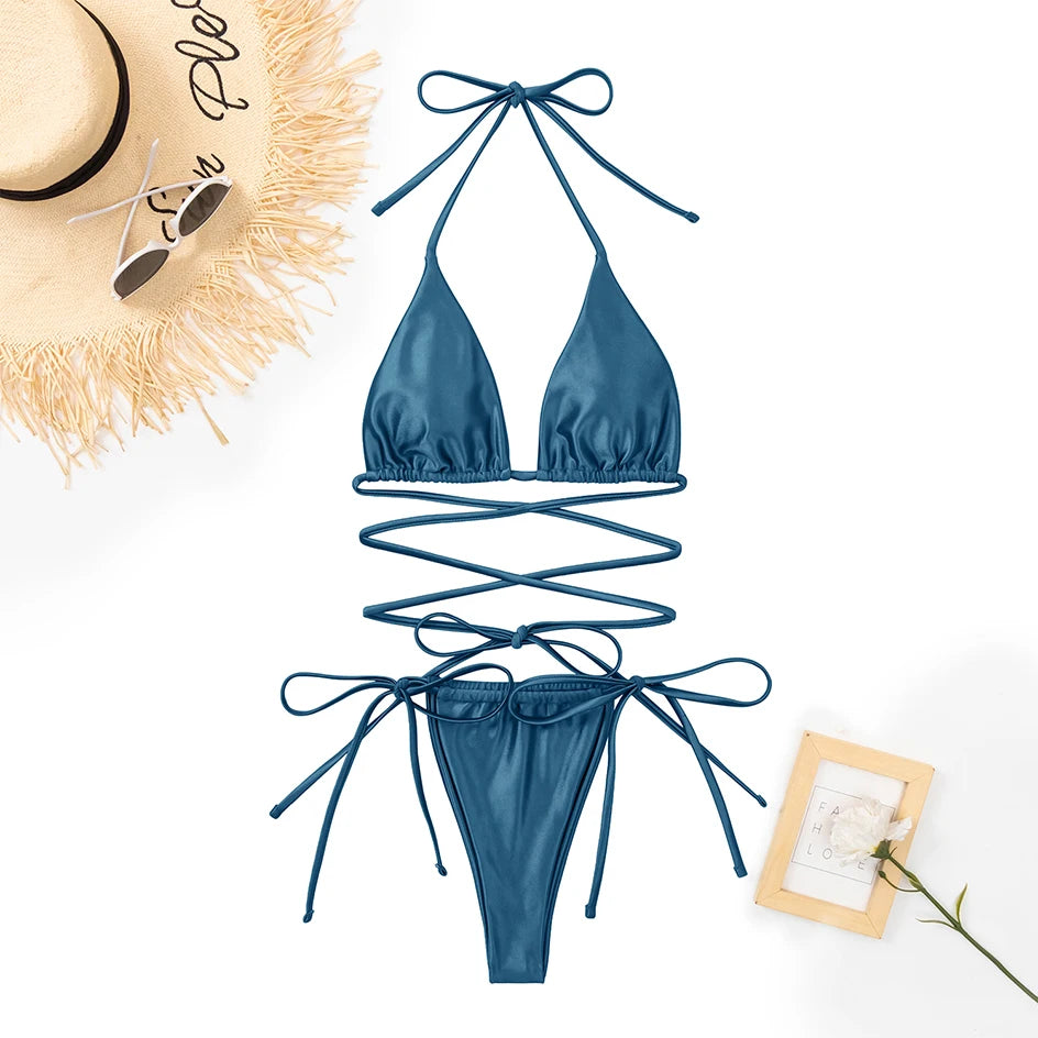 Szexi mikro bikini 2025 keresztezett fürdőruha, kötszeres női fürdőruha, női tanga bikinik szett, 2 darabos női fürdőruha, strandruha