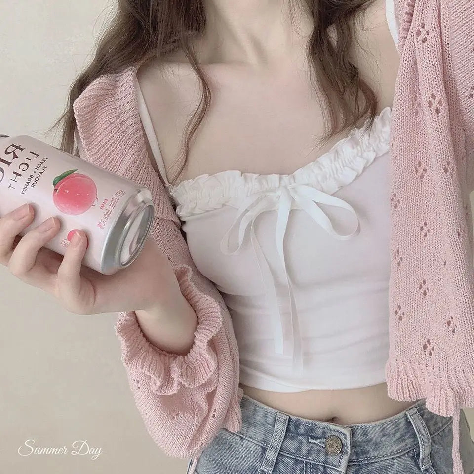 Nyári női csőfelső szexi masnis atléta ujjatlan fűző felső női fehérnemű pántnélküli vékony pántos trikó fehér crop top