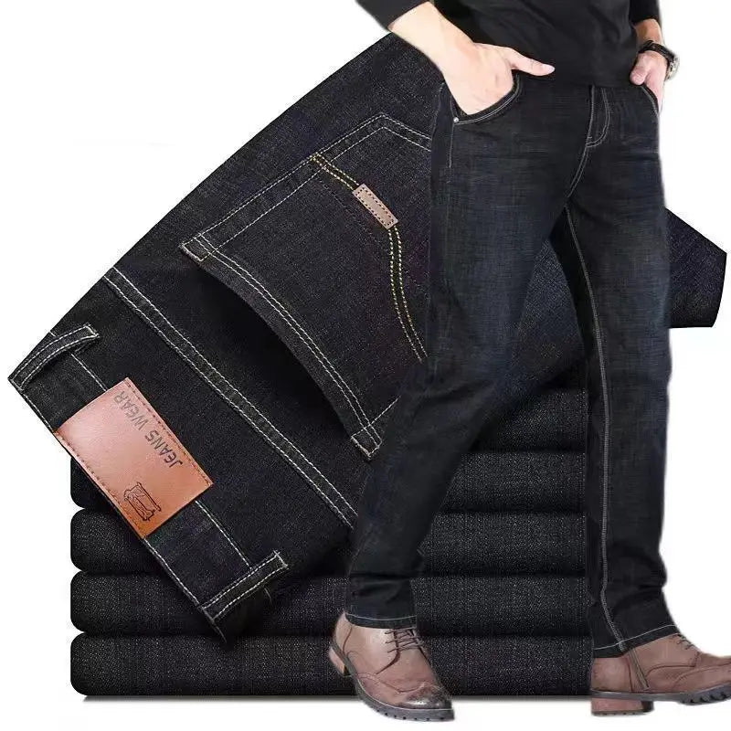 2025 Férfi ÚJ Férfi Divat Üzleti Farmer Klasszikus Stílusú Alkalmi Stretch Slim Jean Nadrág Férfi Márkás Farmer Nadrág Fekete Kék
