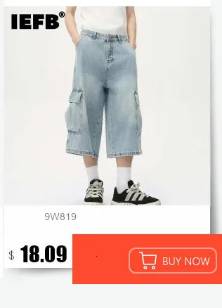 IEFB Nyári Férfi Lezser Farmer Rövidnadrág Laza Közepes Magas Derekú Divat Térdhosszúságú Farmer Rövid Nadrág Vintage Férfi Új Koreai