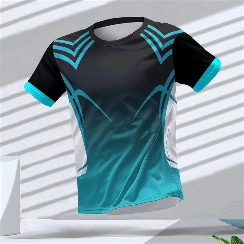 Divatos futó sportpólók férfiaknak, nyári, hétköznapi, szabadtéri fitnesz, 3D nyomtatott, laza, gyorsan száradó, lélegző pólók, felsők