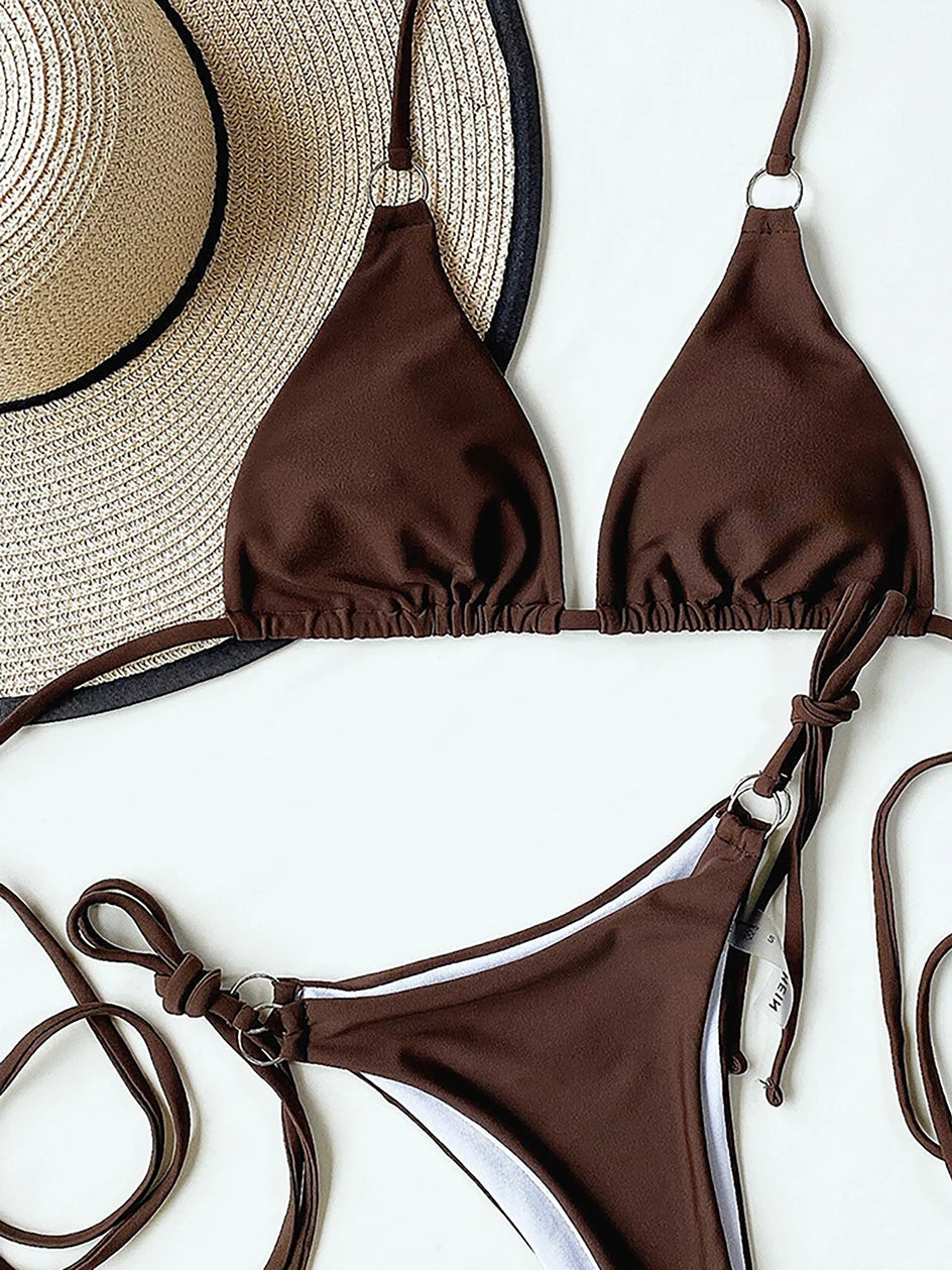 Szexi mikro bikini 2025 keresztezett fürdőruha, kötszeres női fürdőruha, női tanga bikinik szett, 2 darabos női fürdőruha, strandruha