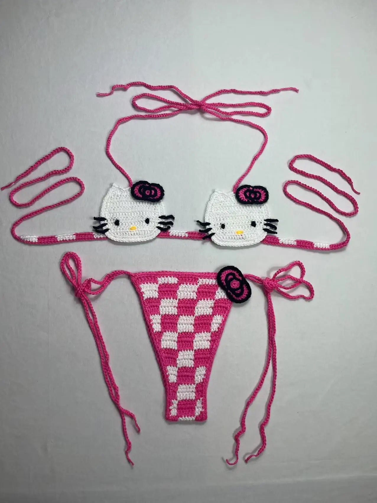 Sanrio horgolt bikini szett aranyos lányoknak fürdőruhák Hello Kitty szexi fürdőruha mikro kötésű bikinik strandruha női fürdőruha