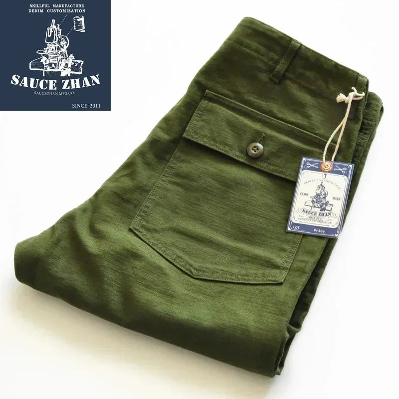 SauceZhan OG107 Utility  Katonai  Klasszikus Cargo Olive Férfi  Nadrág Szatén Pamut Egyenes Fazonú