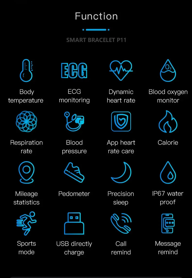 Smartwatch EKG intelligens csuklópánt vízálló P11 Plus intelligens karkötő aktivitáskövető vér oxigén intelligens karkötő fitnesz karkötő