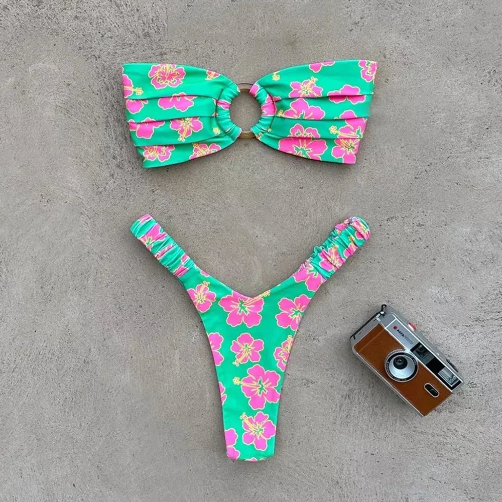 Micro Bikini Push Up Női Fürdőruhák 2026 Szexi Női Fürdőruha Brazil Bikini Szett tanga Biquini Fürdőruhák Nyomtatott Strandruha
