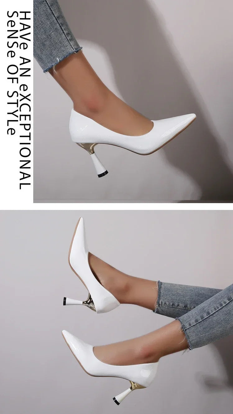 Cipők Női 2024 Trend Új Nyári Piros Magassarkú Elegáns Női Fekete Magassarkú Hegyes Orrú Pumps Ruha Bőr Fehér Női Cipő