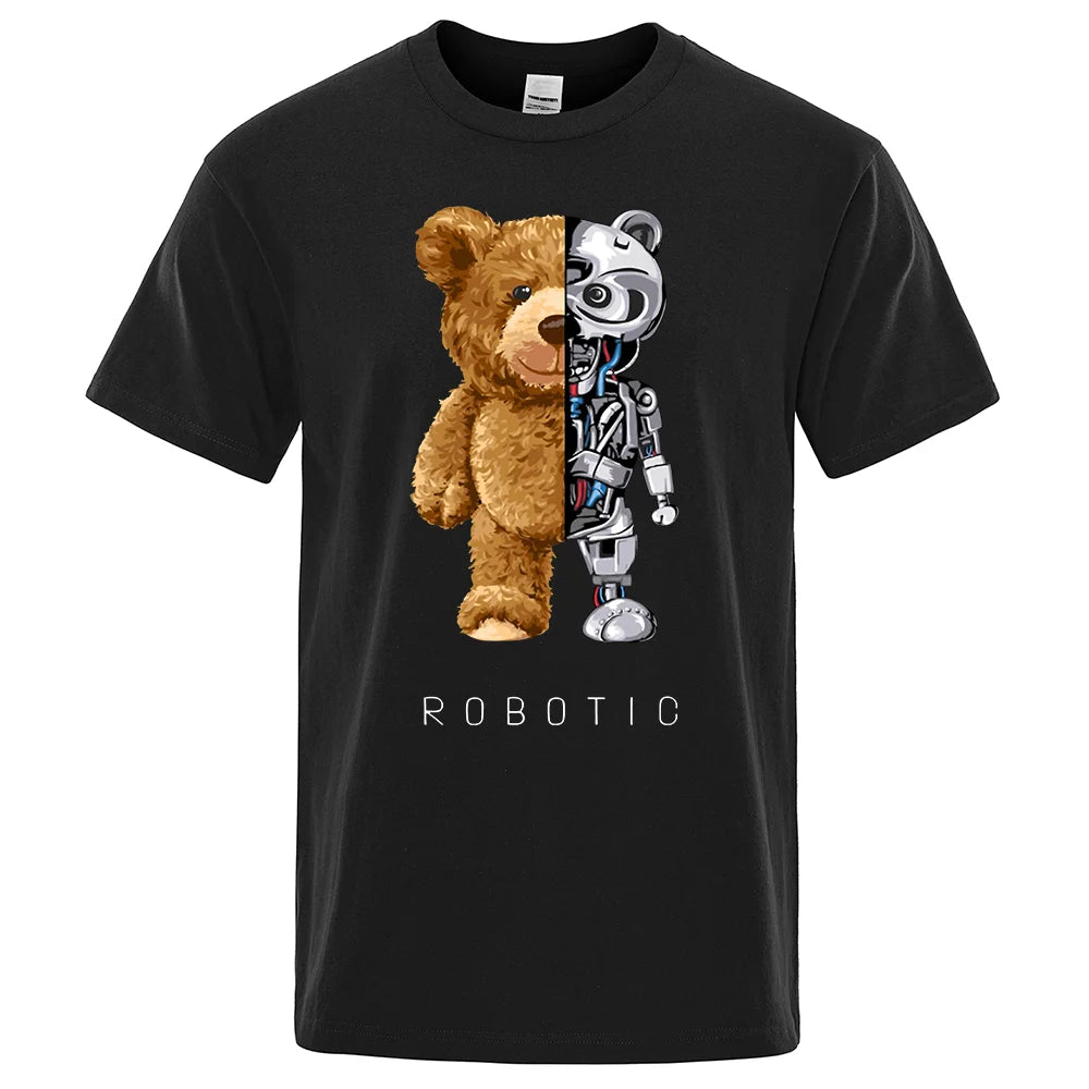 Vicces Ted Bear Robot póló férfi rövid ujjú divatos  nyári pamut pólók