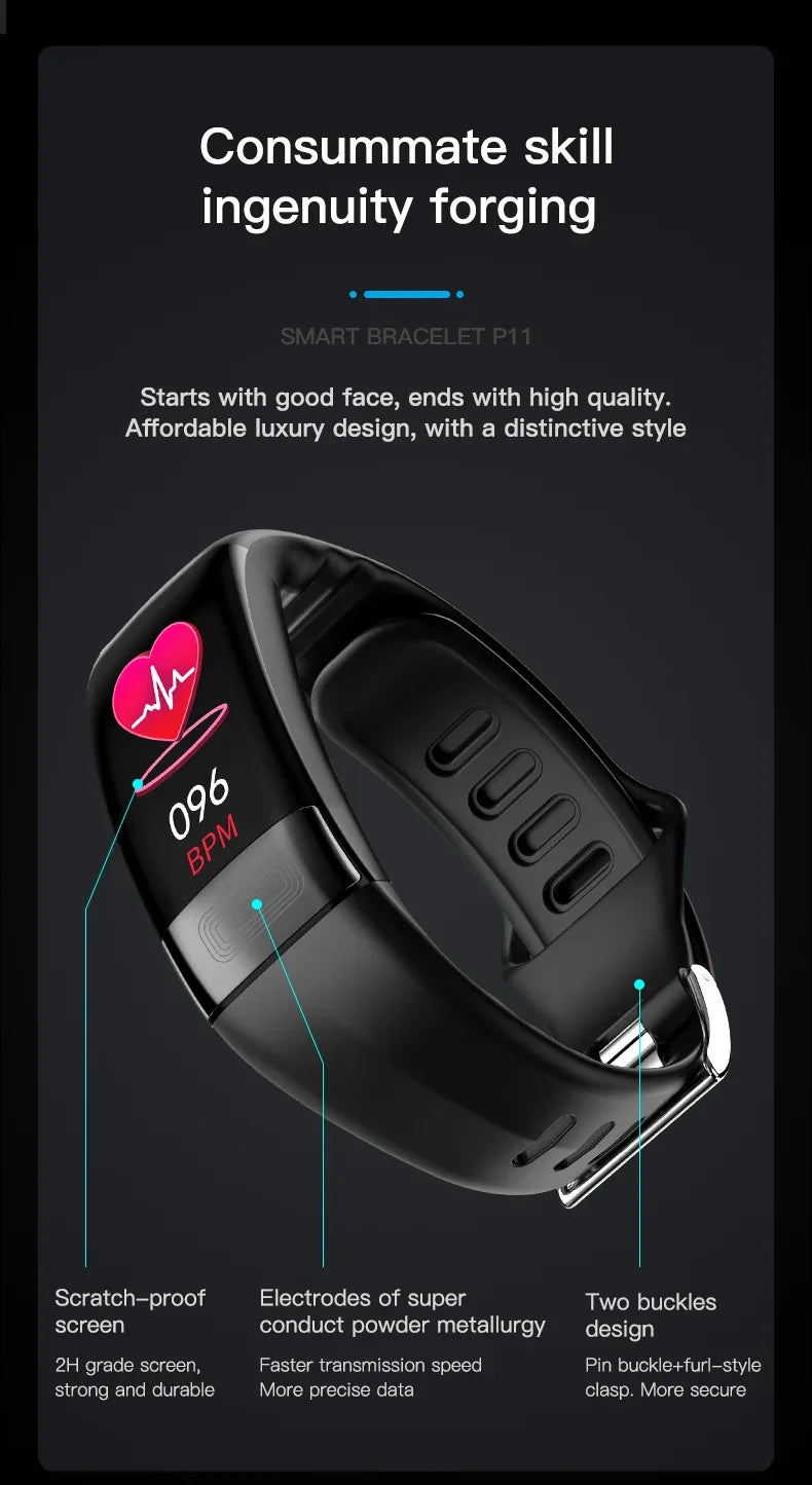 Smartwatch EKG intelligens csuklópánt vízálló P11 Plus intelligens karkötő aktivitáskövető vér oxigén intelligens karkötő fitnesz karkötő